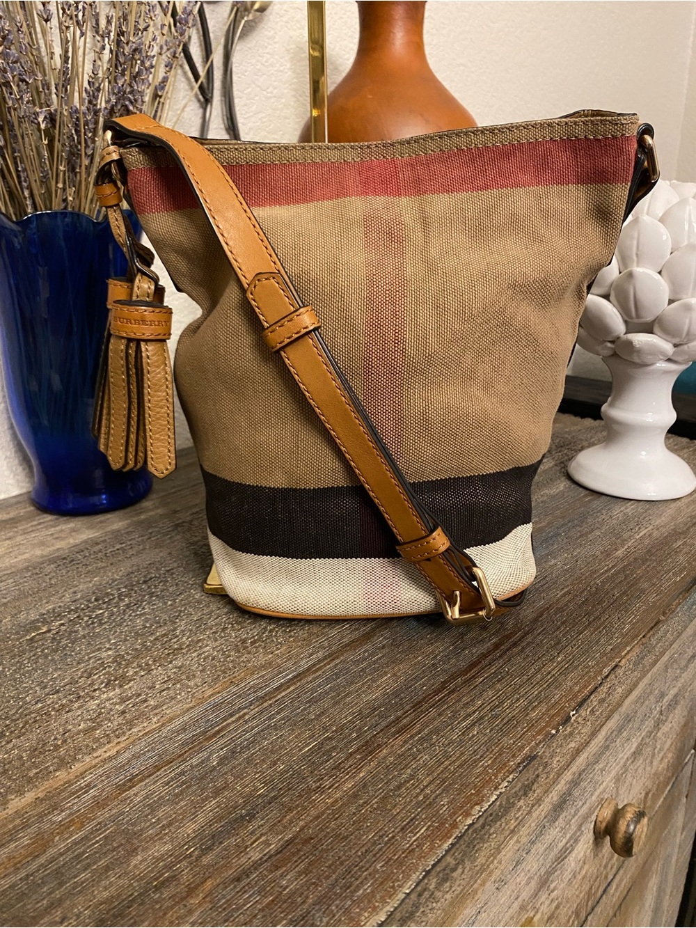 GUC Authentic Burberry Mini Ashby Bucket bag with matching pouch
